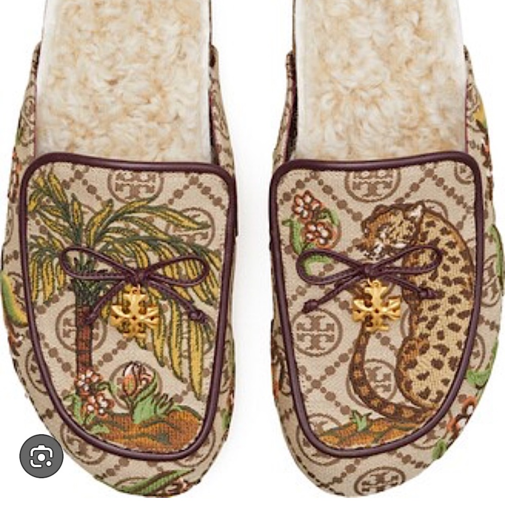 TORY BURCH T MONOGRAM SHEARLING CHARM MULES